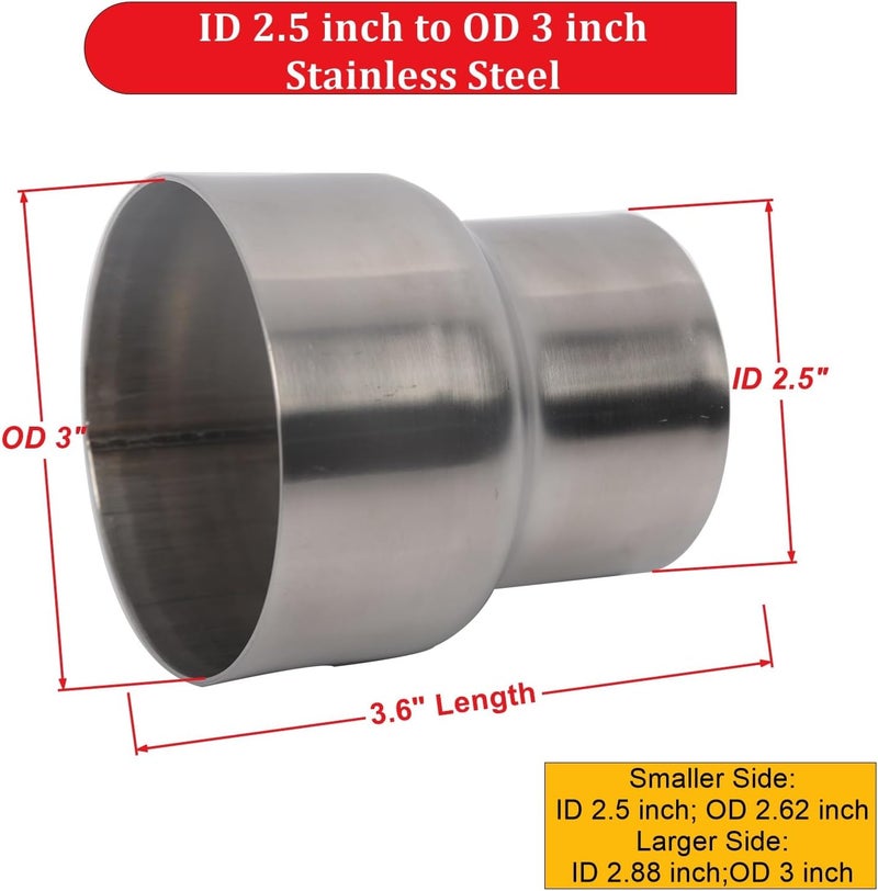 eLifecenter Universal Stainless ID 2.5 inch to OD 3 inch Exhaust Adapter Reducer (2-1/2" ID to 3" OD) - Image 2